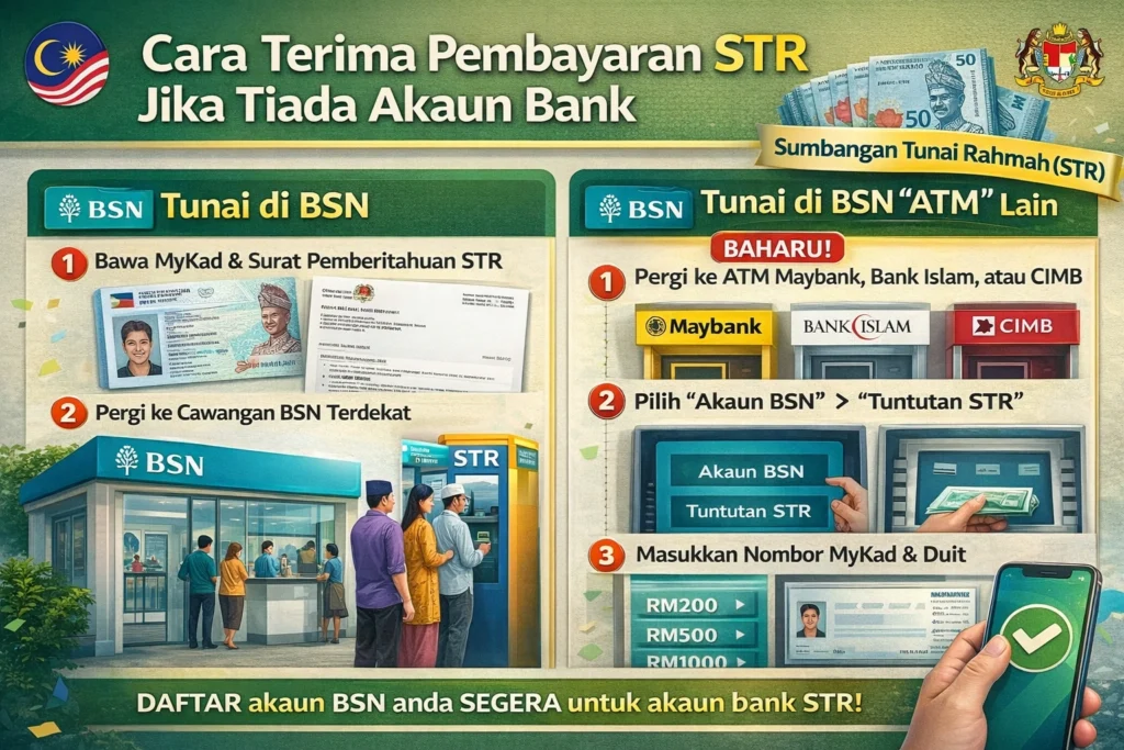 Cara Terima Pembayaran STR Jika Tiada Akaun Bank
